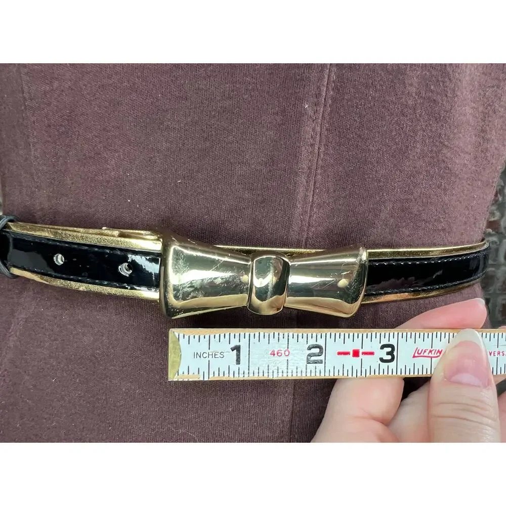 belt bow buckle black gold vegan leather